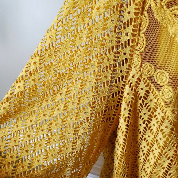 Women Multiples Yellow Mustard Gold Boho Tunic Top 2X Embroidered Lace Fall NEW - Picture 3 of 8